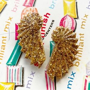 Gold Glitter Fan Earrings